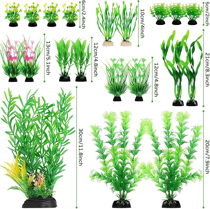 Fish Tank Plants, 20pcs Aquarium Decor Green Plants Artificial Aquarium Decorations Plant, Fish Tank Accessories for Household and Office Aquarium Simulation, Small to Large-PawvioPets