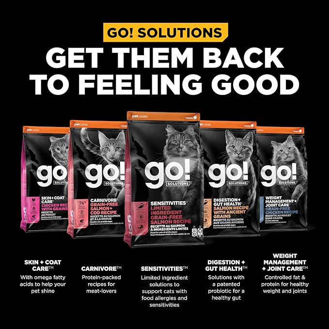 Go! Solutions Sensitivities Limited Ingredient, Grain-Free Dry Cat Food, Salmon Recipe for Sensitive Stomach, 12 lb Bag-PawvioPets