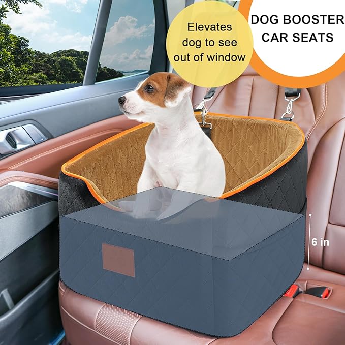 Dog Car Seat for Small Dogs, Memory Foam Booster Dog Seat for Dogs up to 35 lbs, Elevated Pet Car Seat with Washable Removable Cover, Storage Pockets-PawvioPets