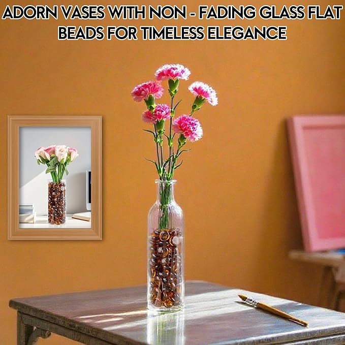 1LB Glass Marbles, Transparent and Smooth Flat Glass Beads for Vases, Mosaic Gem Pebbles for Aquarium Decor, Floral Arrangements, Mancala Stones, Vase Filler and Crafts, Brown-PawvioPets