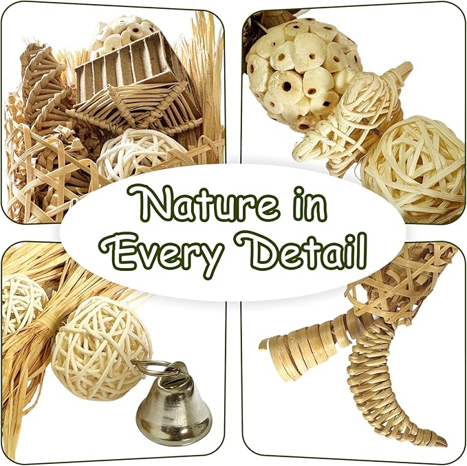 5-Pack Natural Flower Bird Toys – Foraging & Chewing Toys for Parakeets, Cockatiels, Conures & Small Birds – No Plastic, All-Natural Materials-PawvioPets