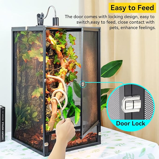 45 Gallon 360° Panoramic Foldable Reptile Terrarium Kit: Crested Gecko Tank and Reptile Cage for Superior Ventilation, Easy Feeding, Sturdiness, and Simple Assembly (Black, 32"x18"x18")-PawvioPets