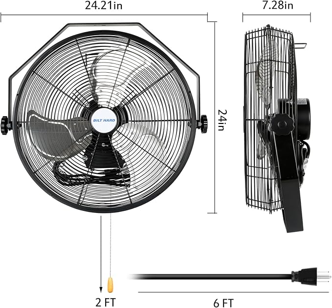 BILT HARD 4600 CFM 20 in. Industrial Wall Mount Fan, 3-Speeds High Velocity Wall Fan with Sealed Motor, Heavy Duty Metal Barn Fans for Garage, Commercial, Greenhouse, Warehouse & Shop Use-PawvioPets