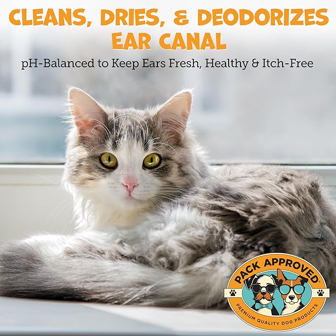 Cat & Dog Ear Cleaning Solution - Helps Remove Wax, Debris, and Dirt - Non-Stinging, Non-Burning Daily Use Formula - Cat & Dog Ear Wash for Itchy Ears - Sweet Pea & Vanilla Scent (8oz)-PawvioPets