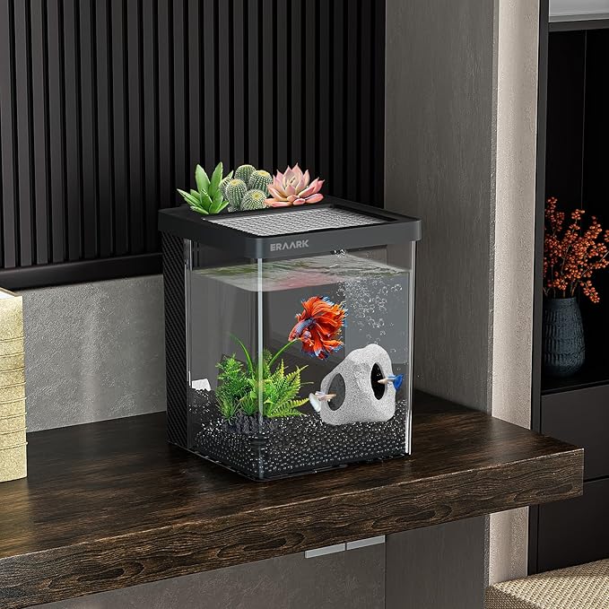 Betta Fish Tank,Aquarium kit 1.5 Gallon Fish Tank,with Filter LED Light, Water Pump, Decorate Water Plants and Sand, Aquarium Starter Kits, Fish Bowl-PawvioPets