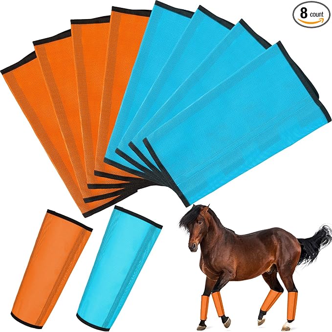 8 Pcs Mesh Fly Boots for Horse Breathable Mesh Horse Boots Protective Horse Leg Wraps Horse Leggings for Preventing Flies and Mosquitoes Bites (Light Pink, Dark Pink)-PawvioPets