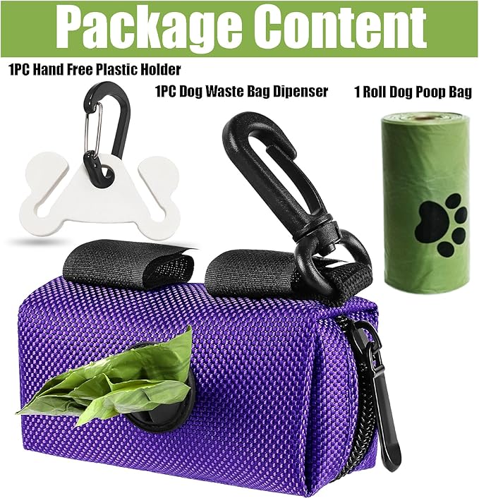 Dog Poop Bag Holder for Leash Attachment Dog Poop Bag Dispenser Dog Waste Bag Dispensers Dog Poop Bag Holders Fit Dog Leash Accessory With Hand Free Holder Carriers,Purple-PawvioPets