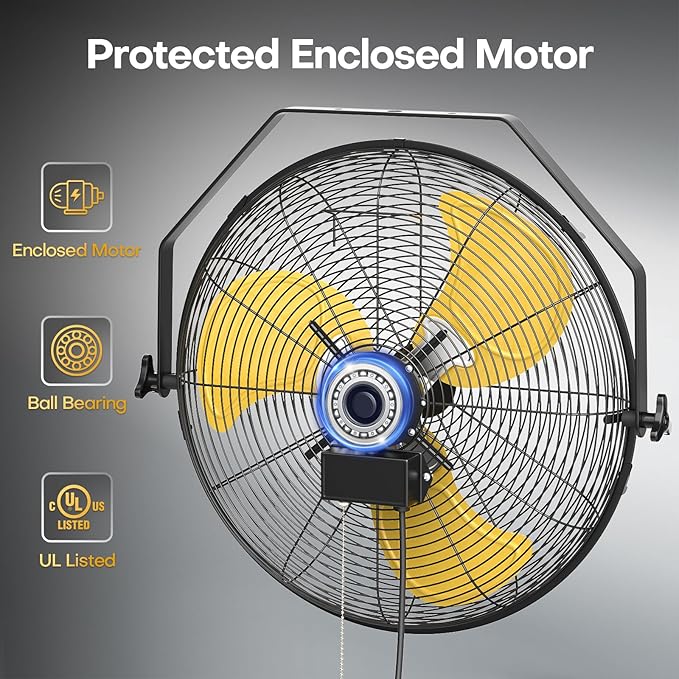 20 Inch Industrial Wall Mount Fan with 2 Pack, 5200 CFM Industrial Metal Wall Fans with Poweful Motor, 3 Speed, Heavy Duty Construction Indoor for Warehouse, Workshops, and Garage, UL Listed-PawvioPets