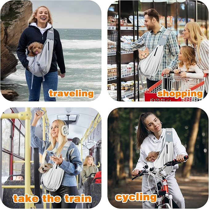 Dog Carrier Sling,Dog Carriers for Small Dogs & Cats Up to 20lbs,Puppy Carrying Backpack Pet Purse with Pockets,Adjustable Shoulder Strap,Hands Free for Travel (Grey)-PawvioPets