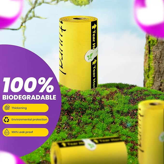 Dog Poop Bags-150 Counts with Holder (10 Rolls), Biodegradable Poop Bags, Eco-friendly and Easy to Open, Thick Dog Waste Bags (Yellow)-PawvioPets