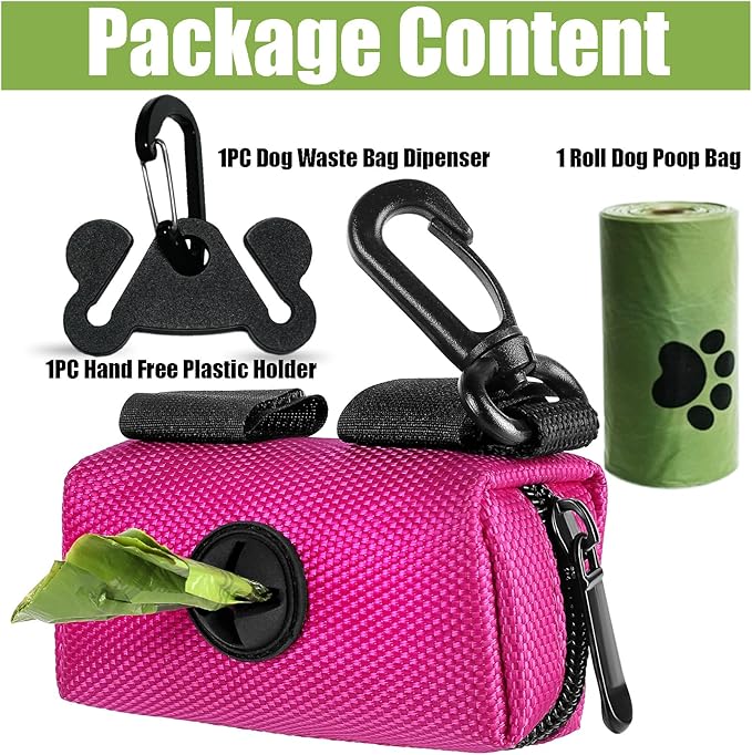 Dog Poop Bag Holder for Leash Attachment Dog Poop Bag Dispenser Dog Waste Bag Dispensers Dog Poop Bag Holders Fit Dog Leash Accessory With Hand Free Holder Carriers (Black) Pink-PawvioPets
