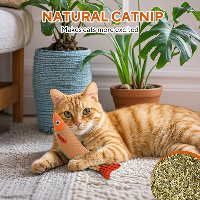 AUSCAT Cat Catnip Toys, 3PCS Catnip Fish Toy for Cats, Cat Kicker Toys with Crinkle Sound, Interactive Plush Soft Cat Toys for Indoor Cats and Kittens-PawvioPets