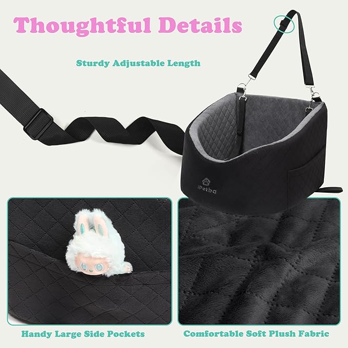 Dog Car Seats for Small Dogs Safety Stable Pet Bed for Car with Seatbelt Up to 30lbs Anti-Collapse for Travel-PawvioPets