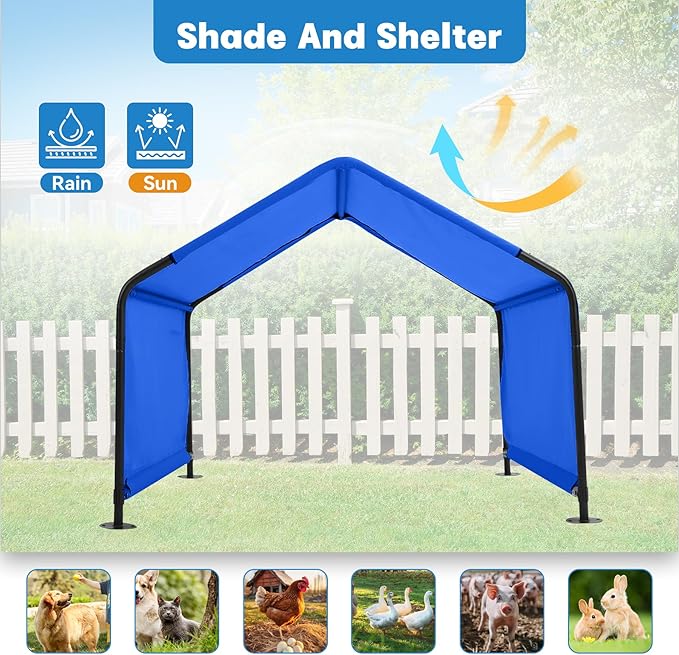 Dog Shade Shelter Outdoor 4'x4'x3' Tent for Large Medium Dogs, Outside Sun Rain Canopy Pet House for Livestock Pigs Cats with Waterproof Roof Ground Nails,Blue-PawvioPets