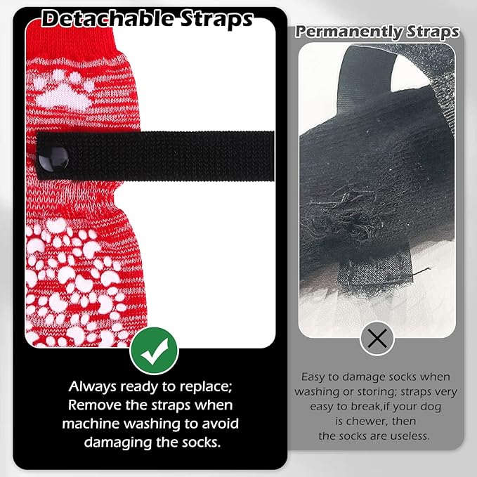EXPAWLORER Anti Slip Dog Socks to Prevent Licking Paws, Dog Shoes for Hot Pavement, Dog Booties for Small Medium Large Senior Dogs, Traction Control Dog Boots & Paw Protectors for Hardwood Floors-Red-PawvioPets