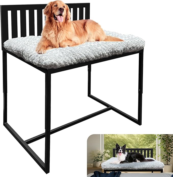 Beside Dog Bunk Beds for Large Dogs,Metal Dogs Bed Frame with Removable Cushion - Large-PawvioPets