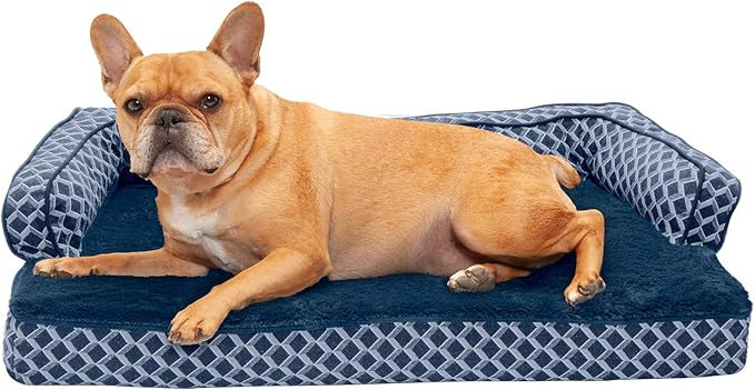 Furhaven Memory Foam Dog Bed for Medium/Small Dogs w/ Removable Bolsters & Washable Cover, For Dogs Up to 35 lbs - Plush & Woven Decor Comfy Couch Sofa - Diamond Blue, Medium-PawvioPets