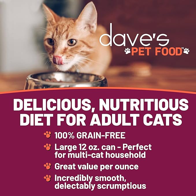 Dave's Pet Food Grain Free Wet Cat Food Pate (Beef & Chicken), Made in USA Naturally Healthy Canned, 12.5 oz Cans (12 Pack)-PawvioPets