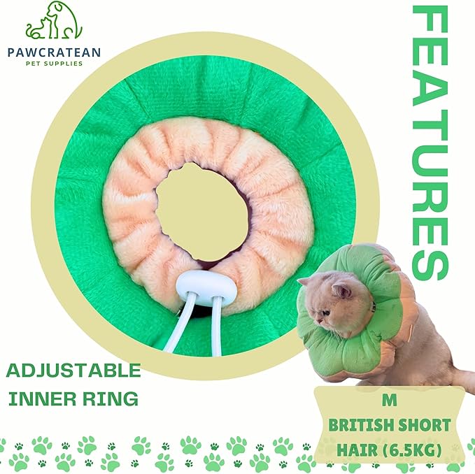 Adjustable Comfy Flower Style Elizabeth Collar for Cats Puppies Soft Recovery Cone Pet Protective Neck Collar (Green, Medium)-PawvioPets