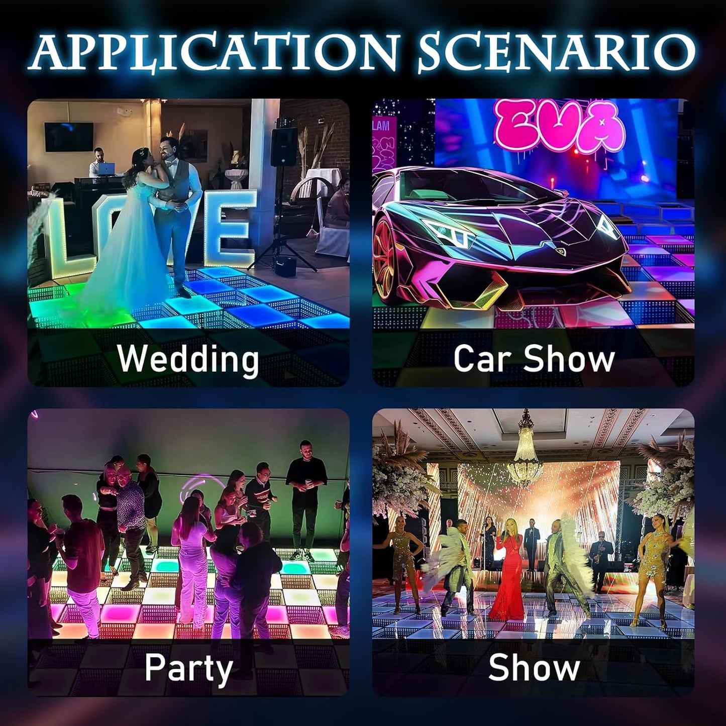 8ft x 8ft 3D Infinity LED Dance Floor - RGB Color Changing & Tempered Glass Panel with Flight Case - Ideal for Indoor/Outdoor Weddings, Parties, and Clubs