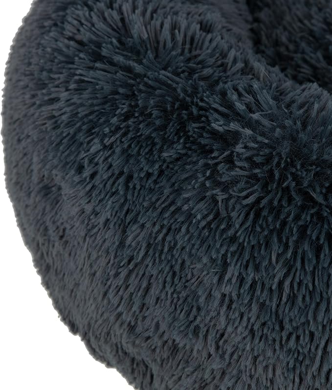 Best Pet Supplies Round Donut Dog Bed with Plush Faux Fur Fabric, Calming, Anti-Anxiety Cushion for Indoor Pets, Slip-Resistant Base, Soft Ergonomic Support - Gray, 27x27x7.5''-PawvioPets