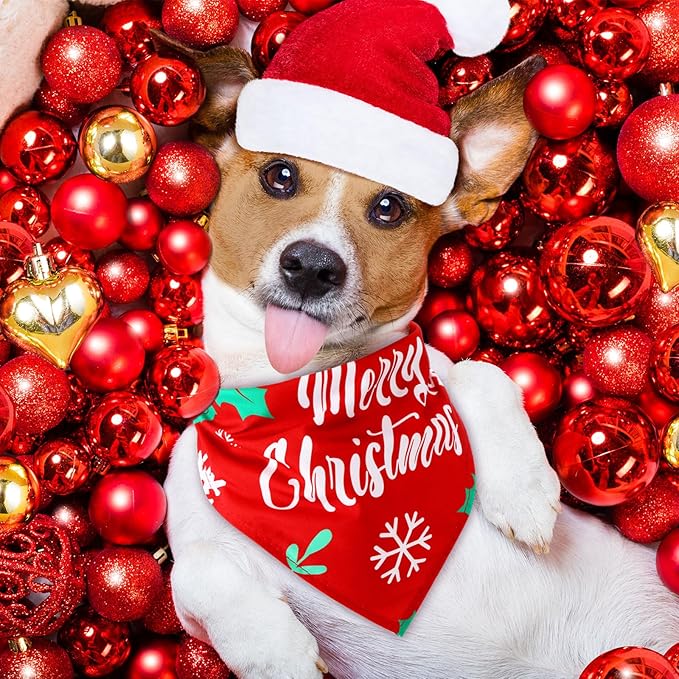 Abbylike 50 Pieces Christmas Dog Bandanas Bulk Xmas Bandanas for Dogs Triangle Kerchief Bibs Scarf Set for Christmas Pet Costume Accessories Decoration (31.5 x 21.7 x 21.7)-PawvioPets