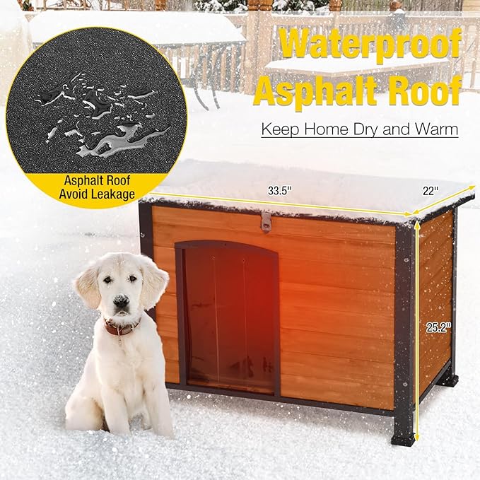 Aivituvin Dog House Outdoor Heated Dog Kennel with Insulated Liner & Heater for Winter Strong Iron Frame Large Dog Cage for Small & Medium Dogs,33.5"-PawvioPets