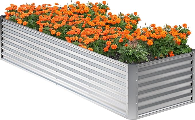 8x2x2FT Galvanized Raised Garden Bed,Planter Raised Beds-Metal Garden Box,Large Plant for Outdoor Planting, Vegetables Bed，Flower,herb-Sliver-PawvioPets