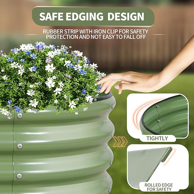 Galvanized Raised Garden Bed Outdoor- Raised Beds for Gardening| Metal Planter Box, Steel Raised Garden Bed Kit with Safety Edging and Gloves for Vegetables, Flower, Herbs (4x2x1FT, Green)-PawvioPets