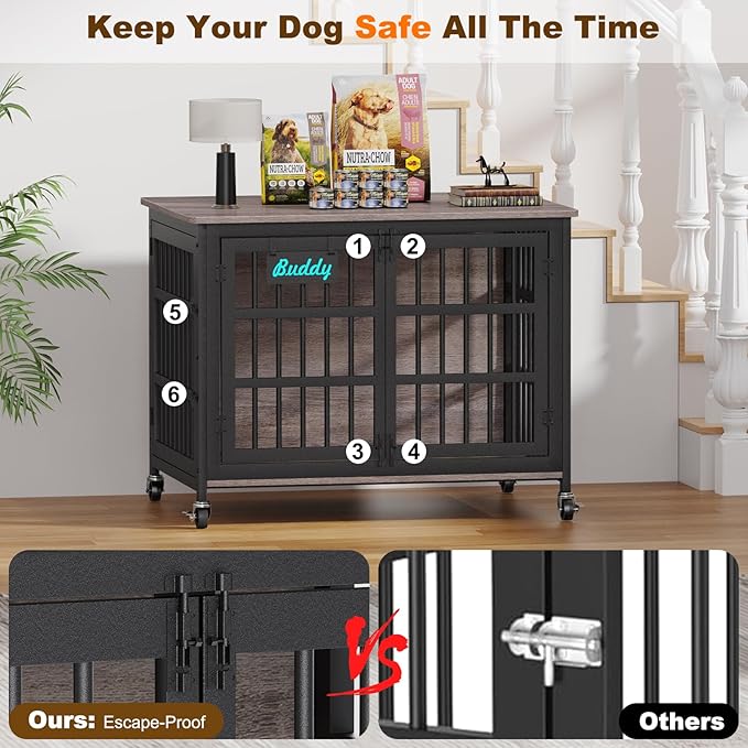 EasyCom 41"/33"/27" Dog Crate Furniture with Name Tag, Heavy Duty Dog Kennel Indoor for Medium Dogs, Double-Doors Sturdy Metal Dog Cage for Anxiety Dog, Decorate House as TV Stand, End Table-PawvioPets
