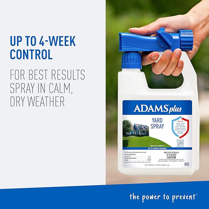 Adams Plus Yard Spray ; Kills Mosquitoes, Fleas, Ticks, Ants, And Many Other Listed Nuisance Pests in Outdoor Areas ; Treats Up to 5,000 Square Feet ; Easy To Use Hose-End Spray ; 32 Fl Oz-PawvioPets