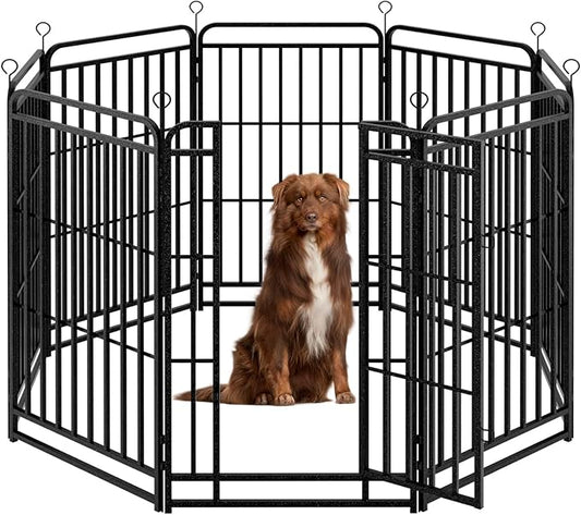 Dog Playpen Outdoor 8 Panels Heavy Duty Dog Fence 47" Height with Thick Pipe Anti-Rust with Doors Portable for RV Camping Yard, Total 18FT, 25 Sq.ft, Snowy Black-PawvioPets