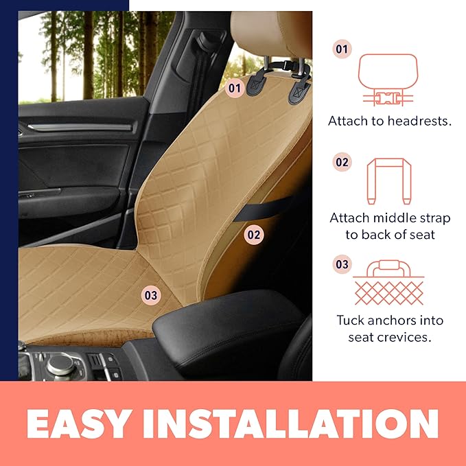 Active Pets Dog Car Seat Cover, Waterproof Front Seat Protector for SUV Truck Sedan, Pet Safety Travel Comfort System with Universal Fit, Beige-PawvioPets