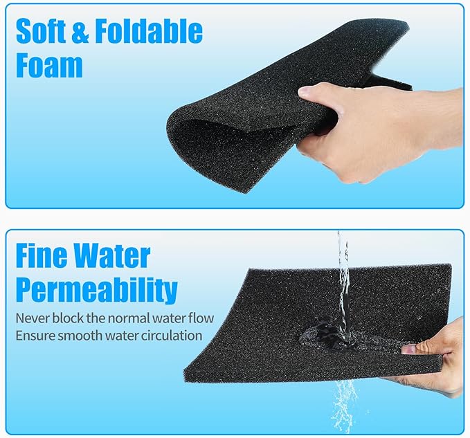 AQUANEAT 2 Pack Aquarium Bio Sponge Filter Media Pad Cut-to-Size Open Cell Foam Sheet for Fish Tank Sump (9" x 9" x 0.5") Black-PawvioPets