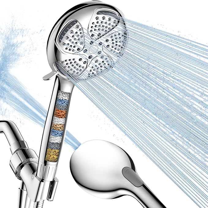 FEELSO Filtered Shower Head with Handheld, High Pressure 7 Spray Showerhead with Filters for Hard Water - Remove Chlorine, Reduce Dry Itchy Skin, Anti-clog Nozzles, Power Wash to Clean Tub, Tile & Pet-PawvioPets