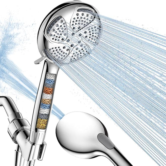 FEELSO Filtered Shower Head with Handheld, High Pressure 7 Spray Showerhead with Filters for Hard Water - Remove Chlorine, Reduce Dry Itchy Skin, Anti-clog Nozzles, Power Wash to Clean Tub, Tile & Pet-PawvioPets