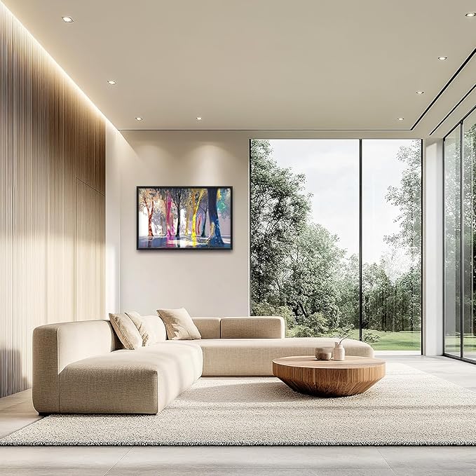 Framed Large Trees Wall Art for Living Room, Oversized Abstract Forest Wall Decor Colorful Nature Canvas Painting Modern Artwork Home Decoration for Living Room Bedroom Dining Room Office 36"x24"-PawvioPets