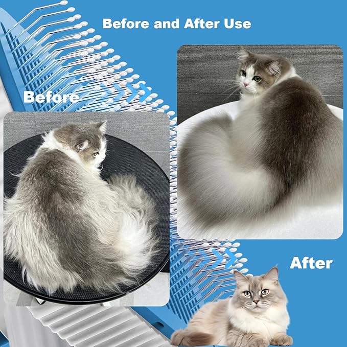 Cat brush, Cat Brush for Long or Short Haired Cats, Remove Loose Fur and Mats, Rounded Pins Reduces Painful Pulling, Not for Tangle and Curly Fur, Azure-PawvioPets