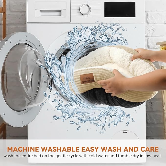 Cat Bed, 20In Dog Beds for Small Dogs, Calming Cat & Dog Beds for Indoor Pets, Pet Beds Comfortable Donut Round Ultra Soft (Camel, 23" L x 23" W x 6.5" Th)-PawvioPets