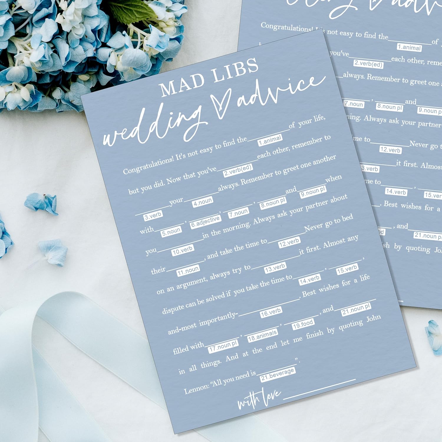 Wedding Advice Cards - Bdvice and Wishes for the Newlyweds Mr and Mrs Bride & Groom Perfect for Bridal Shower Wedding Games and Guest Book Alternative Pack of 25 Minimalist Blue 5x7 Inch Cards - B08