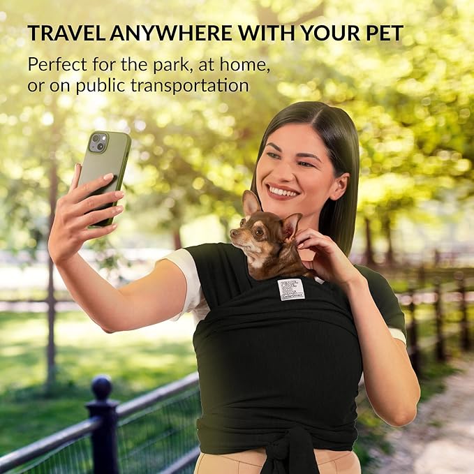 Dog Sling Carrier for Small Dogs - Anti-Anxiety Cat Sling, Puppy Pouch - Pet Sling in Gray Black Blue Green Pink Yellow (Black, Large)-PawvioPets