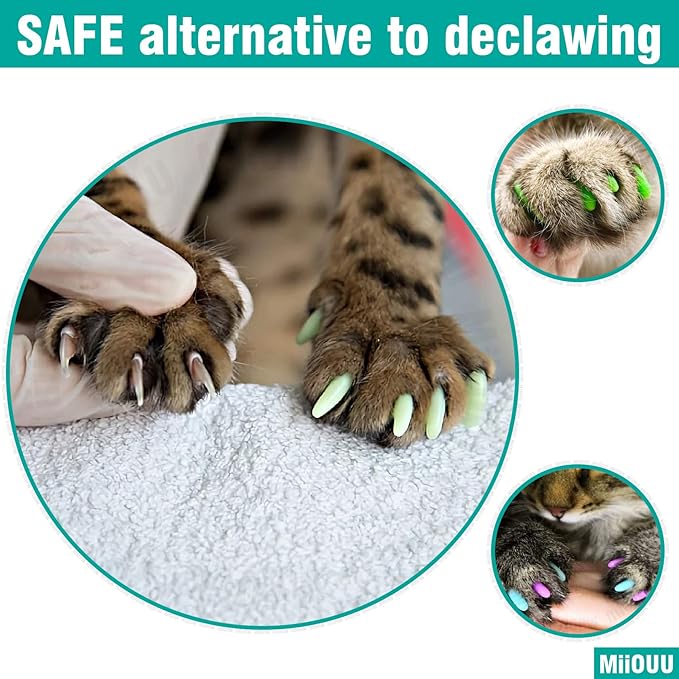 10x Colors / 100 pcs Cat Nail Caps | Cat Claw Covers with Adhesives and Applicators | Alpha (L)-PawvioPets