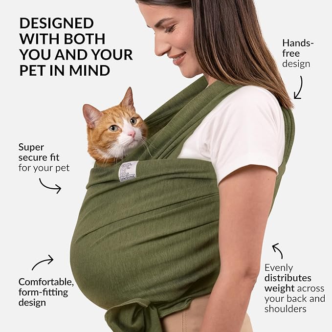 Dog Sling Carrier for Small Dogs - Anti-Anxiety Cat Sling, Puppy Pouch - Pet Sling in Gray Black Blue Green Pink Yellow (Green, Standard)-PawvioPets