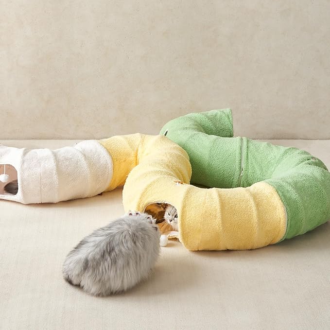 EHEYCIGA Cat Tunnel Bed for Indoor Cats, Cute Cat Donut Toy Tunnel for Small Large Cats with Washable Circle Cushion, Peekaboo Pet Cave Play Tunnel for Kitten, Puppy, Rabbit-PawvioPets