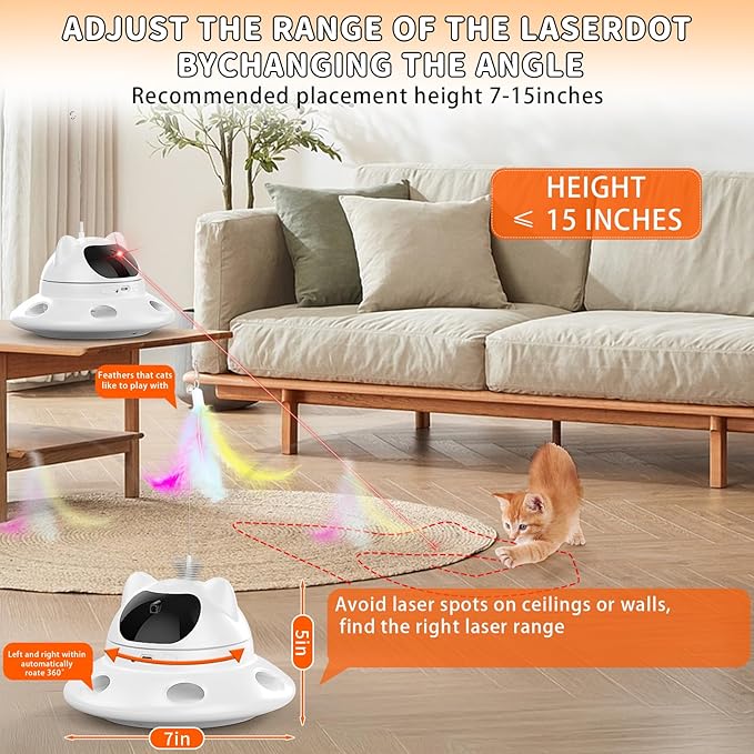 Cat Laser Toy,Automatic Laser cat Toy 3-in-1 Interactive Automatic Motion Activated Moving 6 Holes Whack A Mole Feather, USB Rechargeable Electronic Smart Sensor Kitten Toys for Indoor Exercise-PawvioPets