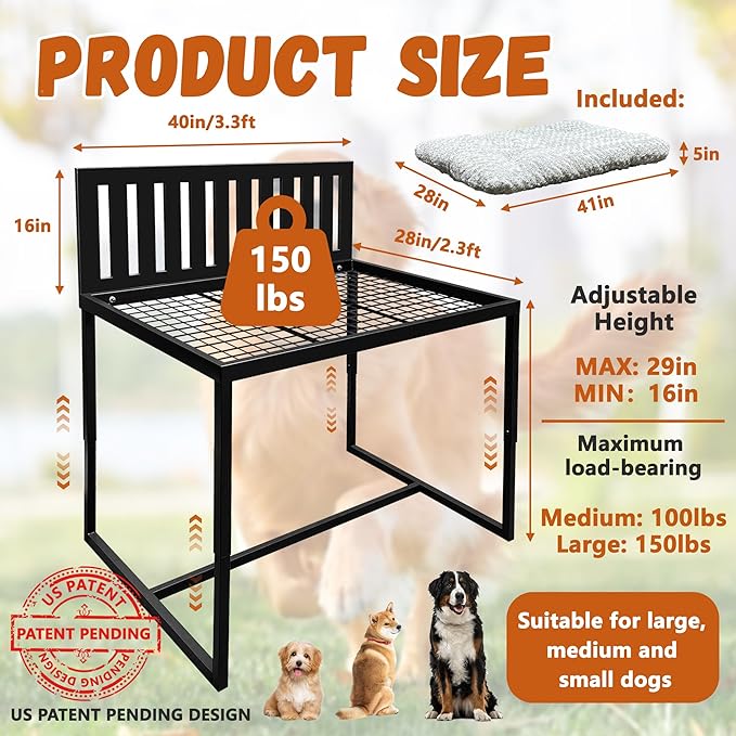 Beside Dog Bunk Beds for Large Dogs,Metal Dogs Bed Frame with Removable Cushion - Large-PawvioPets