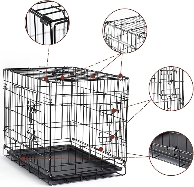 DONORO Dog Crates for Medium Large Size Dogs Indoor Double Door Dog Kennels & Houses for Puppy and Cats, Collapsible Metal Contour Dog Cages (Brown, 36.0" L x 23.0" W x 25.0" H)-PawvioPets