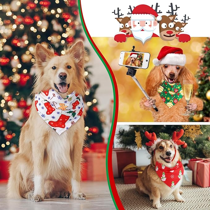 Abbylike 50 Pieces Christmas Dog Bandanas Bulk Xmas Bandanas for Dogs Triangle Kerchief Bibs Scarf Set for Christmas Pet Costume Accessories Decoration (31.5 x 21.7 x 21.7)-PawvioPets
