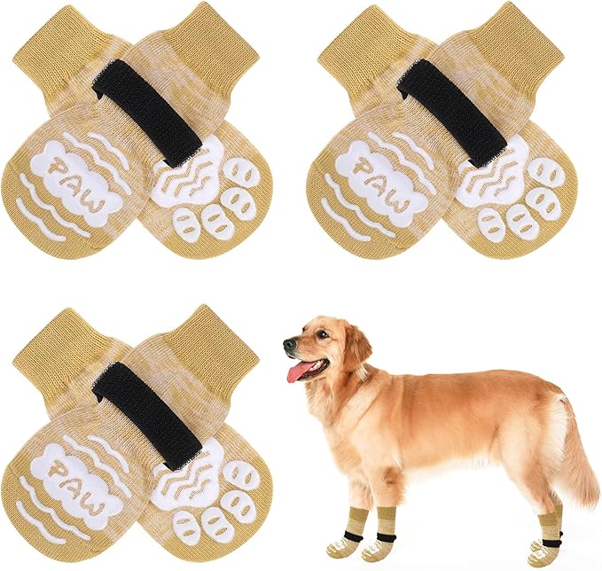 BEAUTYZOO Anti Slip Dog Socks for Small Medium Large Dogs with Grips Straps on Hardwood Floor Protection Wear, Traction Control 3 Pairs Double Side Paw Protector to Prevent Licking for Girl or Boy-PawvioPets