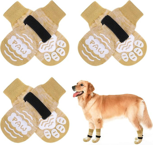 BEAUTYZOO Anti Slip Dog Socks for Small Medium Large Dogs with Grips Straps on Hardwood Floor Protection Wear, Traction Control 3 Pairs Double Side Paw Protector to Prevent Licking for Girl or Boy-PawvioPets